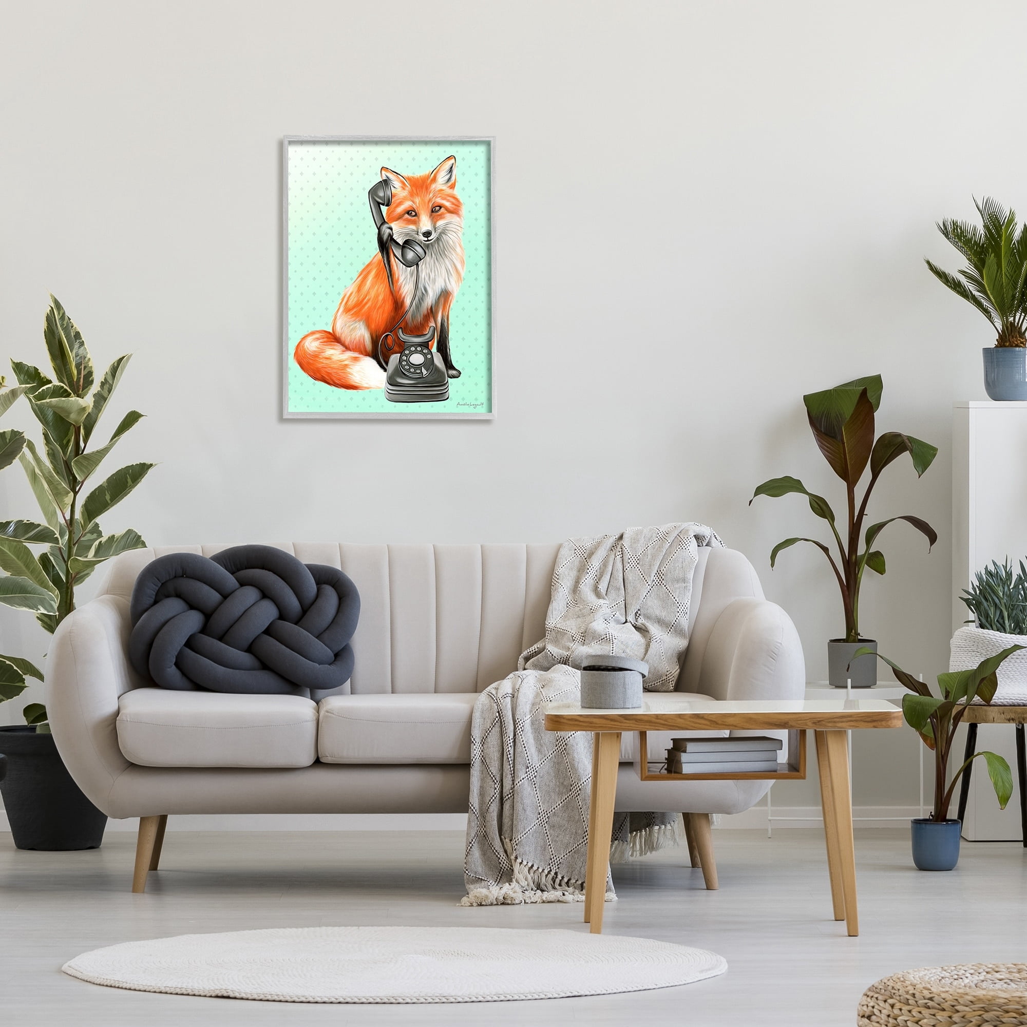 Stupell Industries Red Fox Vintage Phone Dotted Ombre Pattern Graphic Art Gray Framed Art Print Wall Art, Design by Amelie Legault