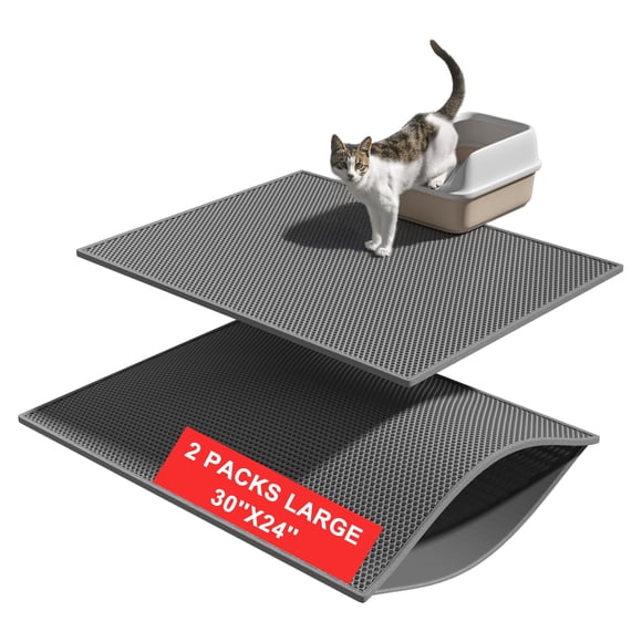 Alfombrilla de arena para gatos Pieviev de doble capa, impermeable, gris, 76 x 61 cm