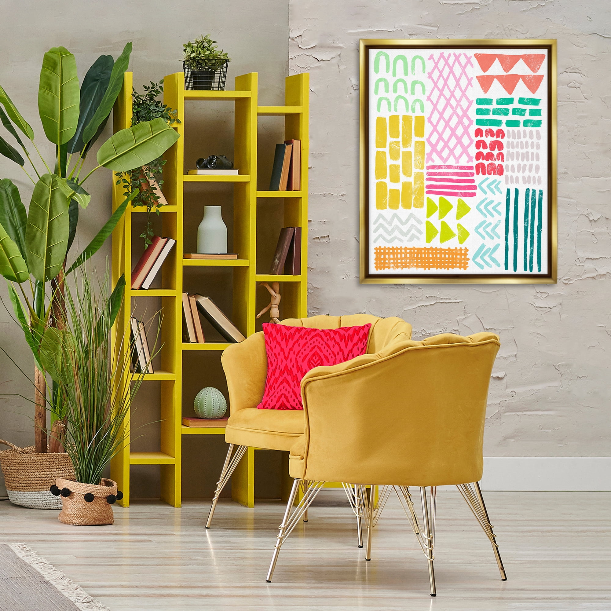 Stupell Industries Fun Varied Patterns & Shapes Abstract Painting Gold Floater Framed Canvas Art Print Wall Art, 25 x 31