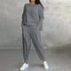 thumbnail image 2 of Conjunto de pantalones con bolsillos y cuello redondo de color liso para mujer 2025: imitación de algodón suave, dos piezas informales de manga larga, aptas para todas las estaciones, 2 of 8