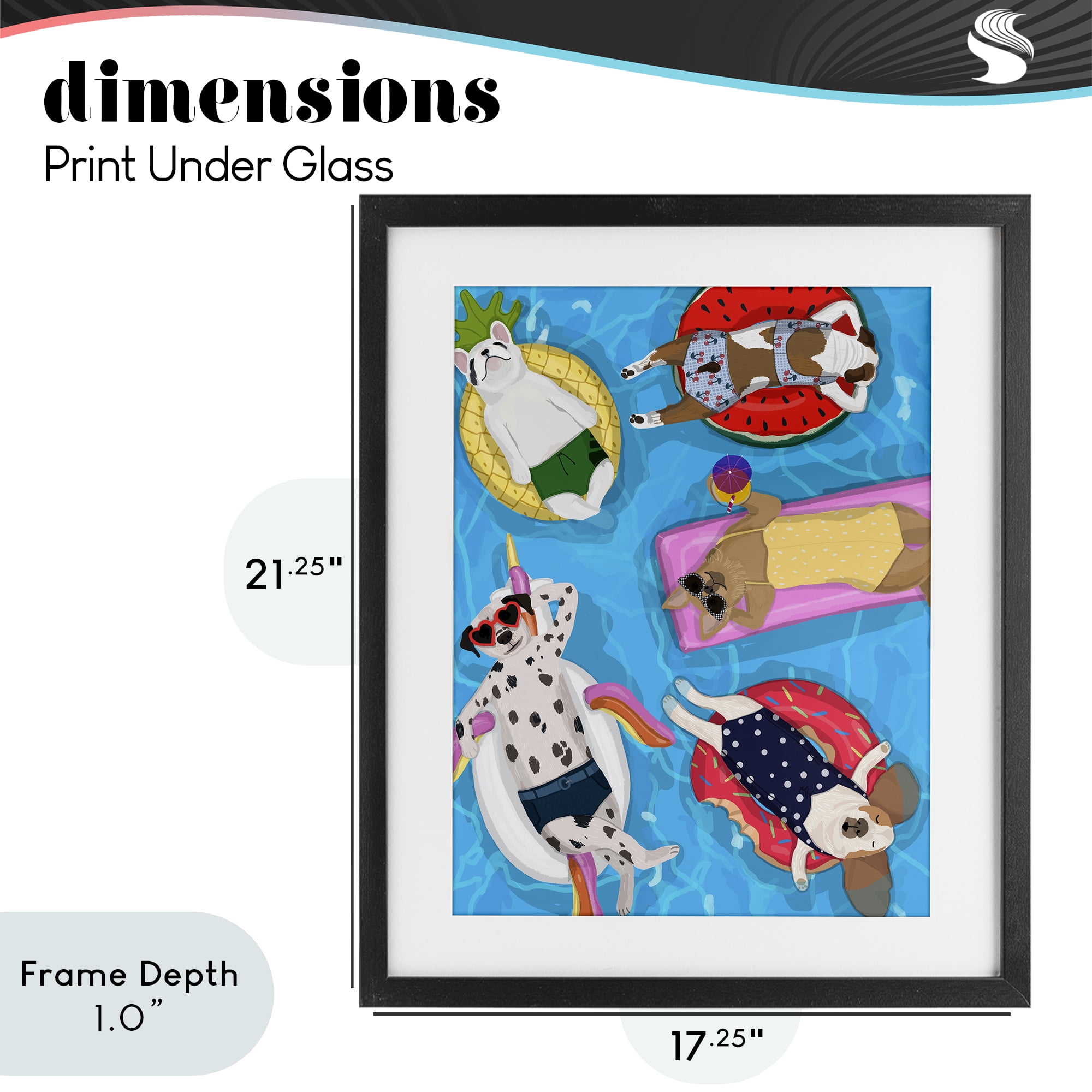 Stupell Industries Summer Sunbathing Dogs Black Framed Print Under Glass, design by Hanna Melin