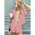 thumbnail image 4 of Tee-Shirts Rayés et Shorts pour Femmes Pyjamas Vêtements de Détente Rouge P, 4 of 6