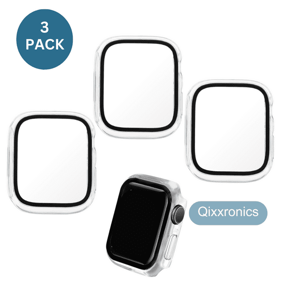Qixxronics Clear Case for Apple Watch Series SE 2 40mm 3PACK, Built-in Tempered Glass Screen Protector