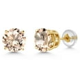 thumbnail image 3 of Gem Stone King 1.20 Ct Round 6mm Peach Morganite 14K Yellow Gold Stud Earrings for Women Men, 3 of 6