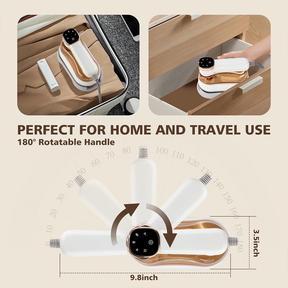 2 In 1 Portable Ironing Machine, Handheld Clothing Steam Iron, 1200W +20 Seconds Fast Heating,180°Rotation, LCD Display Ironing Mode, 7-Hole Pressurized Steam