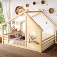 thumbnail image 3 of Jopath Full Size House Floor Bed with Window and a Small Shelf, Solid Wood Floor Bed with House-shaped Roof for Boys Girls Natural, 3 of 9
