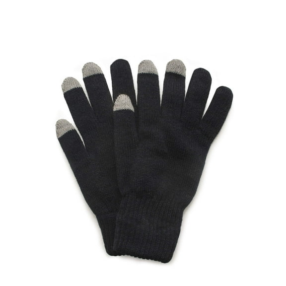Quietwear Mens 2 Layer Knit Glove with Texting Fingers One Size Black