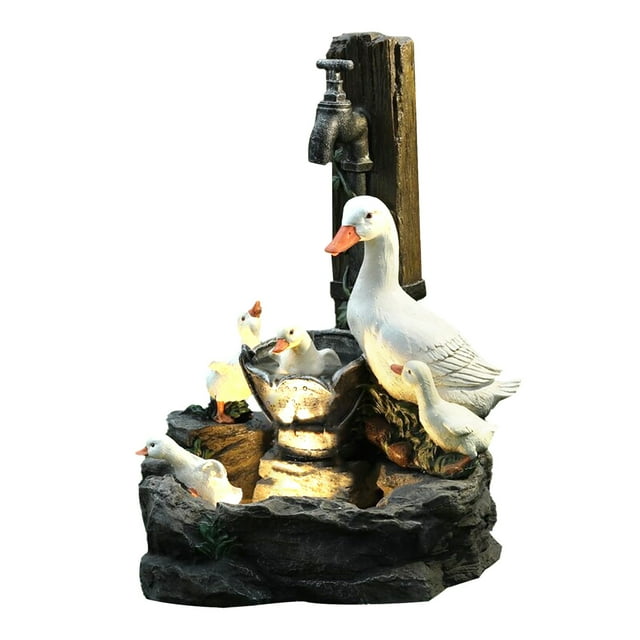 PVCS Famille de Canards en Résine Décoration de Patio et de Jardin Statue d'Animal de Jardin