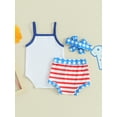 thumbnail image 4 of Hirigin My First 4th of July Baby Girl Outfits Letter Print Sling Tank Romper Top American Flag Shorts Headband 3Pcs Clothes Set, 4 of 8