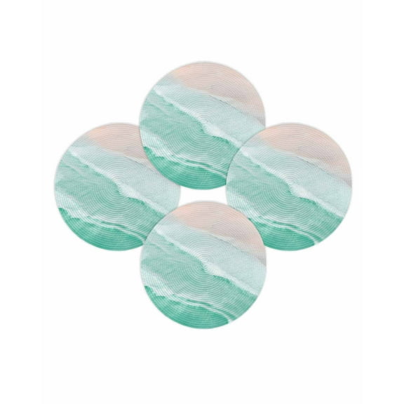 Round Placemats Set of 4 Aqua Ocean Waves Place Mats Washable Woven Placemat Ombre Beach Spray Circle Braided Table Mat for Kitchen Dining Table Party Home Decor 15 Inch