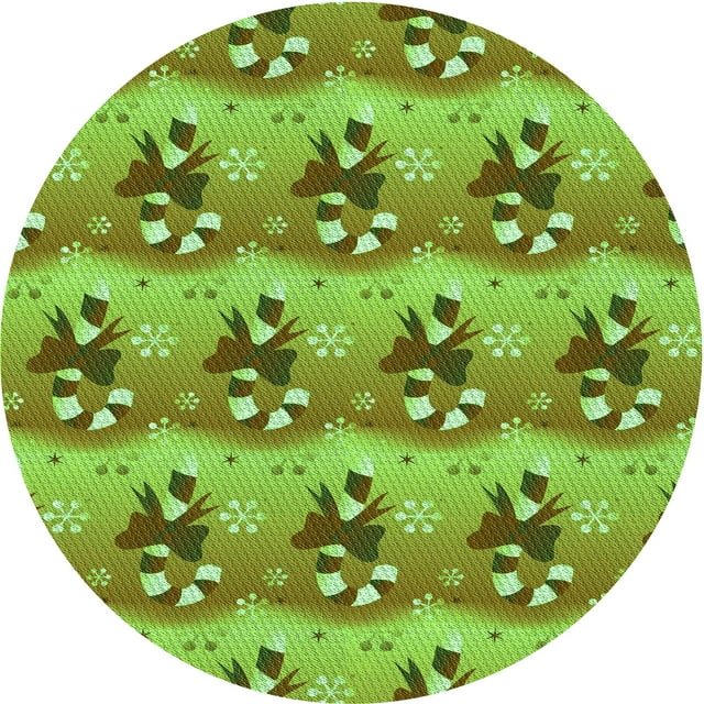 Ahgly Company Tapis d'Intérieur Rond Lavable en Machine Vert Olive Transitionnel, 3 Pieds Rond