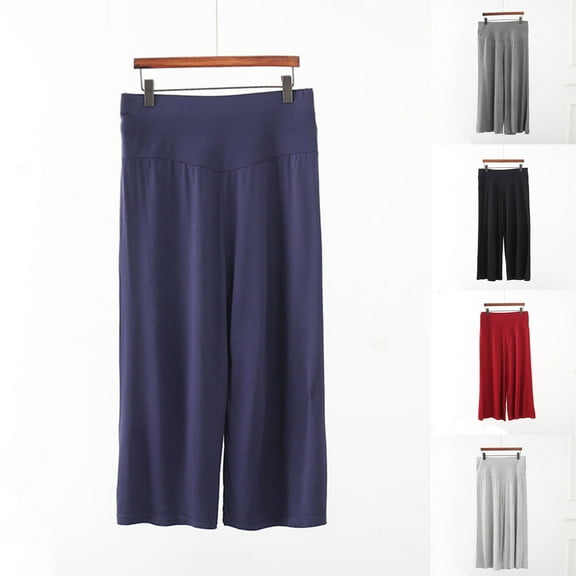 Jewelreauty Womens Wide Leg Modal Lounge Pants Smocked Waist Cropped Capris Pants Casual Soft Trousers (M, Navy)