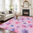 thumbnail image 2 of Large Area Rugs for Living Room Bedroom, Spring Floral 6'x9' Rug Washable Carpet Runner Indoor Outdoor, Summer Botanical Purple Pink Flower Non Slip Floor Mats Rug for Kitchen, Playroom, 2 of 8