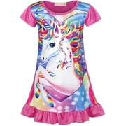 Girls Nightgowns Sleepwear Unicorn Sleep Shirts Short Sleeve Kids Pajamas Night Sleep Dress
