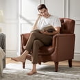 thumbnail image 3 of Midcentury Genuine Leather Armchair Upholstered Lounge Chair Tufted 2 Pieces Brown, 3 of 9