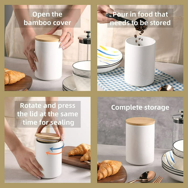 SAIOOL Set of 5 Kitchen Canisters,Thick, Stackable, Natural Style