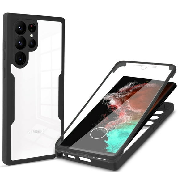 Full Body Protection Transparent Case for Samsung Galaxy S24 Ultra,Dteck Shockproof TPU Case Built-in Screen Protector Slim Clear Cover for Galaxy S24 Ultra,Black