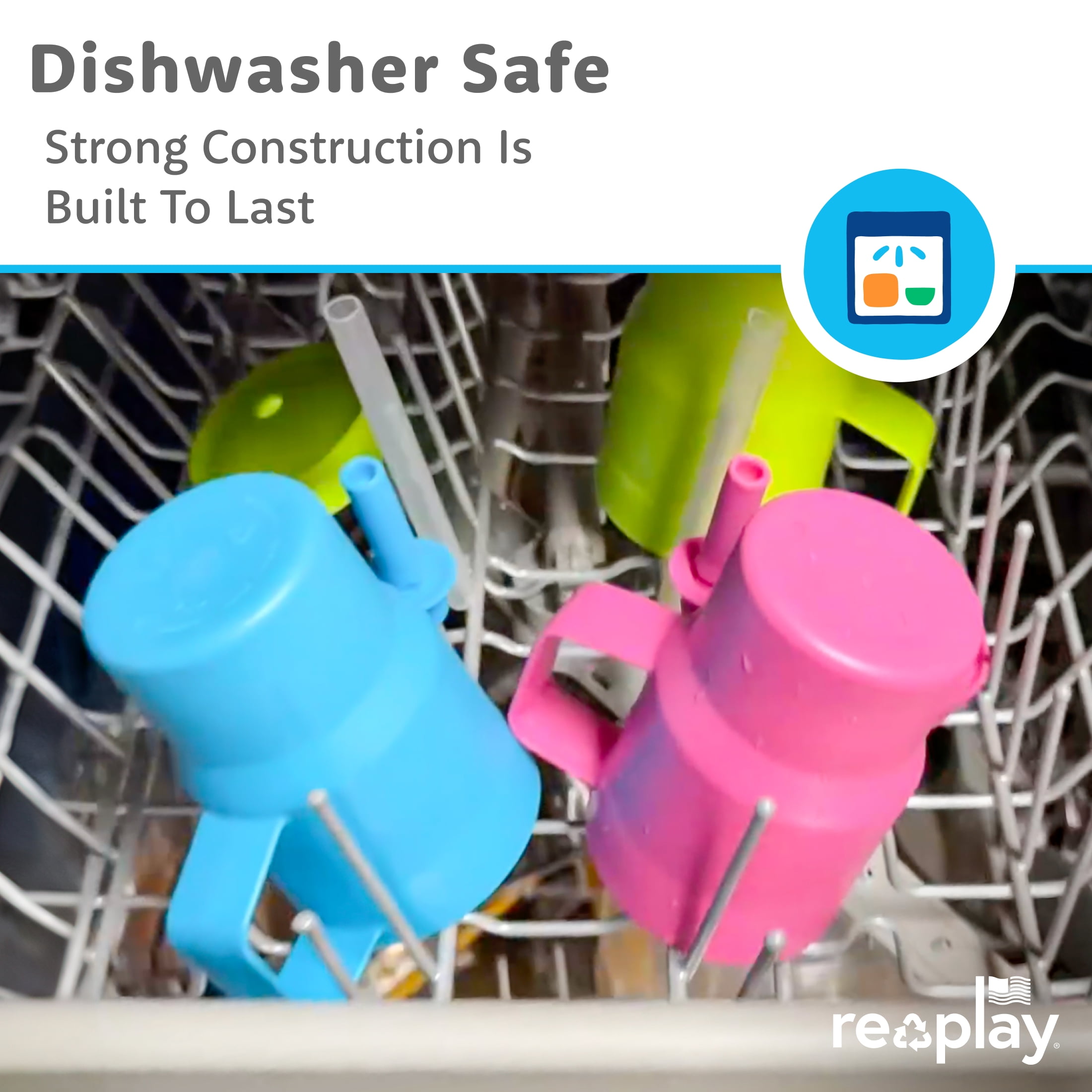Re-Play 10 oz Toddler Tumbler 2-Pack – No-Spill Straw Cups, Dishwasher Safe, Pink/Lime Green