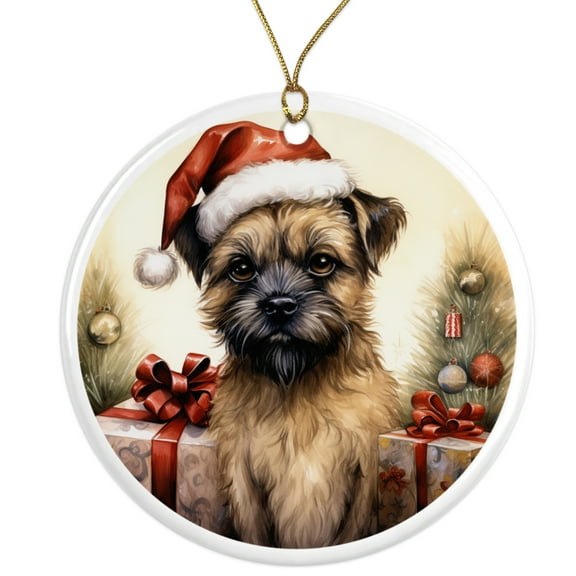 Border Terrier Dog Ornament - Pet Ornament for Christmas Tree - 3" Round Ceramic - Printed in USA - Puppy New Dog - Dog Mom - Dog Dad - Pet Owner - Xmas Decoration DOG034