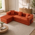 thumbnail image 2 of Timbernest 108" Modular Sectional Sofa with L-Shape Chaise, Convertible Sleeper Couch for Living Room, Corduroy Orange, 2 of 7