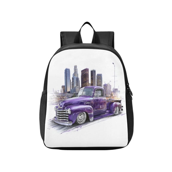 Toddler Backpack Vintage Purple Truck City Art Waterproof Lightweight Backpack Casual Mini Daypack for Daycare & Travel