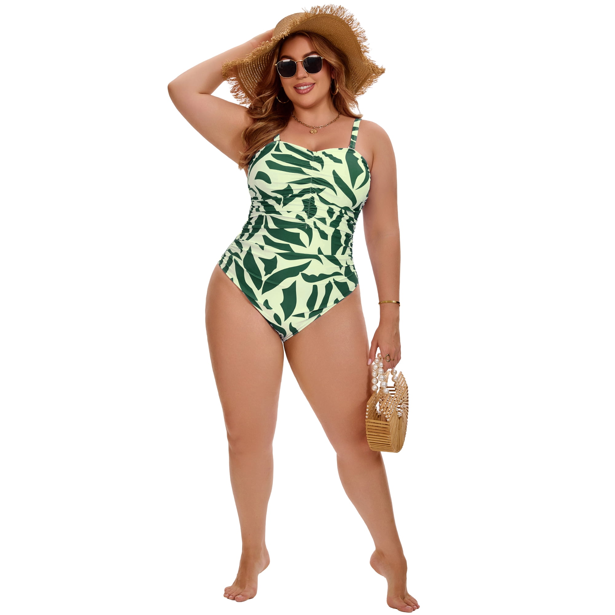 DARING DIVA Women's Plus Tummy Control Adjustable Straps Swimsuit 3X Green