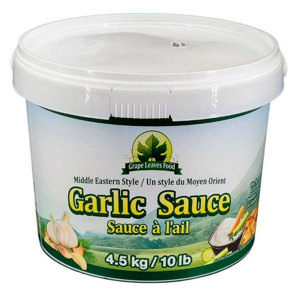 Grape Leaves - Original Garlic Sauce - Pail - Single Pack - 4.5kg - Authentic Greek Flavor - Creamy & Garlicky - Perfect for Dipping & Marinating (1ct)