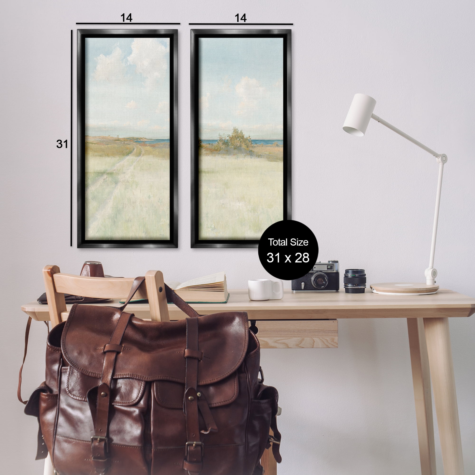Stupell Industries Grass Path to Beach Alcove Landscape & Nature Painting Black Floater Framed Canvas Art Print Wall Art, 14 x 31, Set of 2