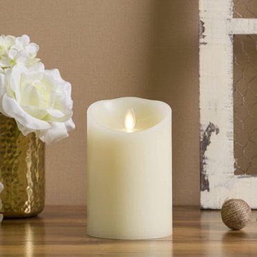 Luminara 3-Piece Flameless LED Pillar Candles – Ivory Wax, Moving Wick, Remote & Timer