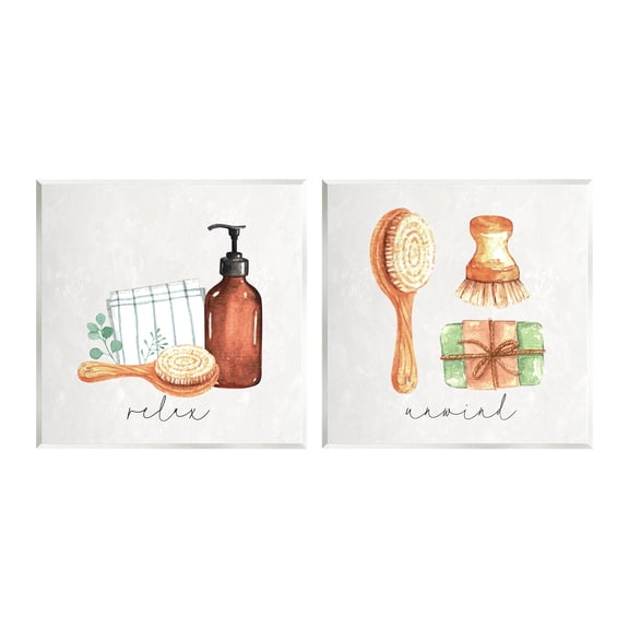 Stupell Industries Relax Unwind Bathroom Spa Graphic Art Unframed Art Print Wall Art, Set of 2, Design by ND Art