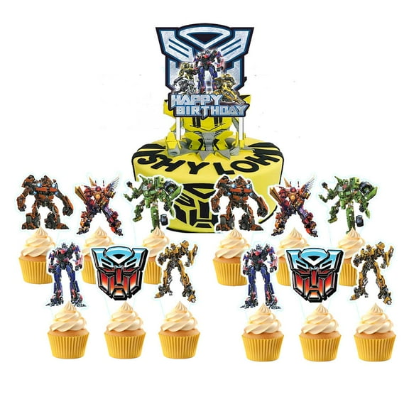 Transformer Cake Topper Cupcake Set Party Supplies Decoration Birthday Decor Kit