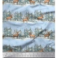 thumbnail image 1 of Soimoi Blue Cotton Cambric Fabric Reindeer & Snowflakes Tree Print Fabric by the Yard 42 Inch Wide, 1 of 3
