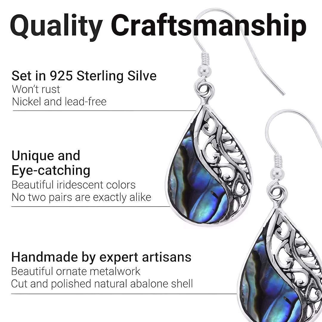 Abalone Shell Unique Earrings for Women - Boho Beach Earrings in 925 Sterling Silver - Costume Vintage Jewelry Birthday Christmas Gifts