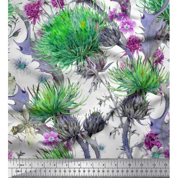 Soimoi Velvet Fabric Leaves & Clover Flower Print Fabric by The Yard 58 Inch Wide