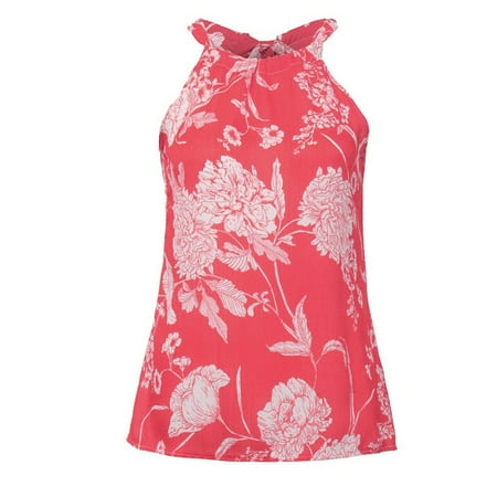 

KI-8jcuD Top Casual Floral Halter Neck Blouse Tank Fashion Print Sleeveless Women Women s Blouse Basics V Neck Women s Swim Tops Tops Women s Basics Women Pajamas Workout Tops for Women Brand Sleep