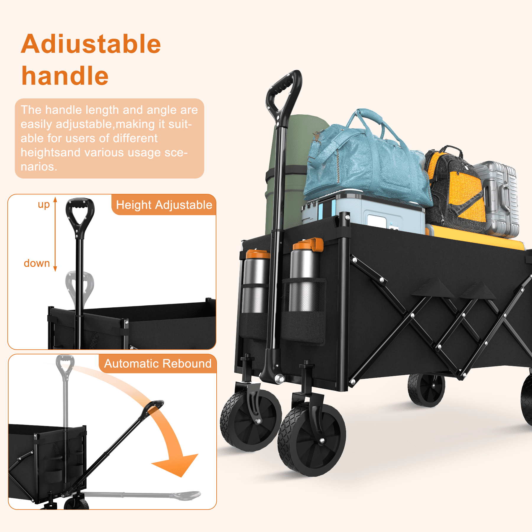 Favoyard Collapsible Wagon, Portable Folding Wagon with All-Terrain Wheels and Adjustable Handle for Grocery Camping Shopping Garden, 100L and 330lbs