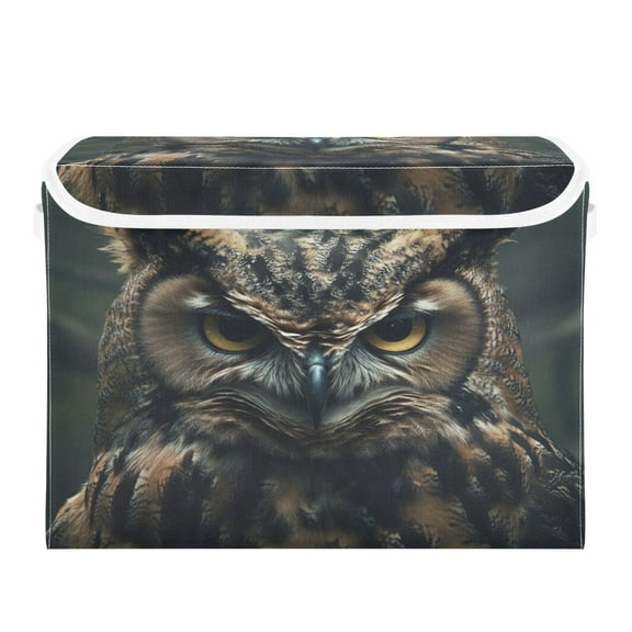 Storage Box With Lid 16.5x12.6x11.8In Foldable Stacked Household Storage Box Grey Owl Pattern