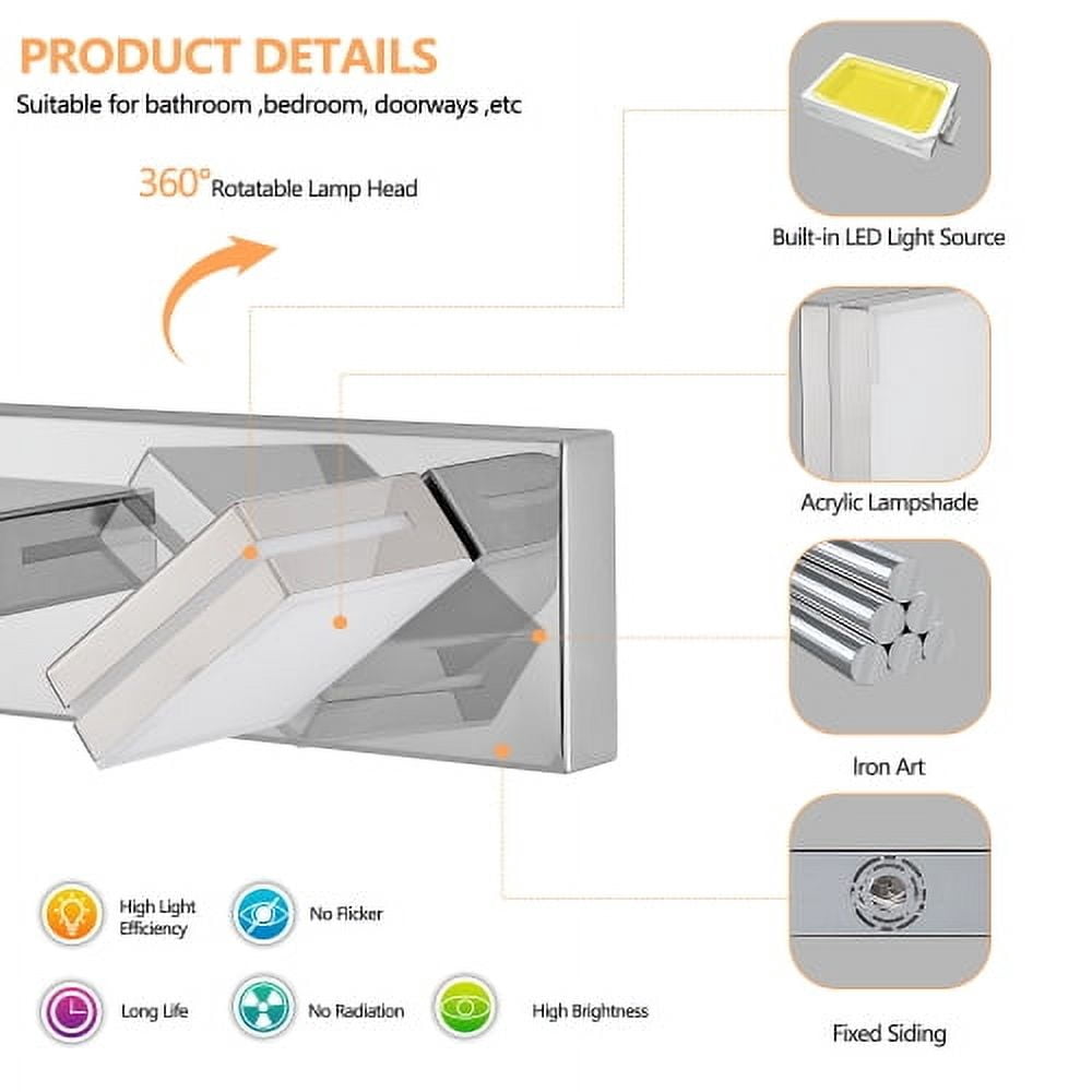 Hi-LIGHTS,7-Lights Modern Chrome LED Vanity Light,Wall Sconce,Sleek Minimalist Design,Energy-Efficient for Bathroom,Dressing room,Living Room,Bedroom(Chrome)