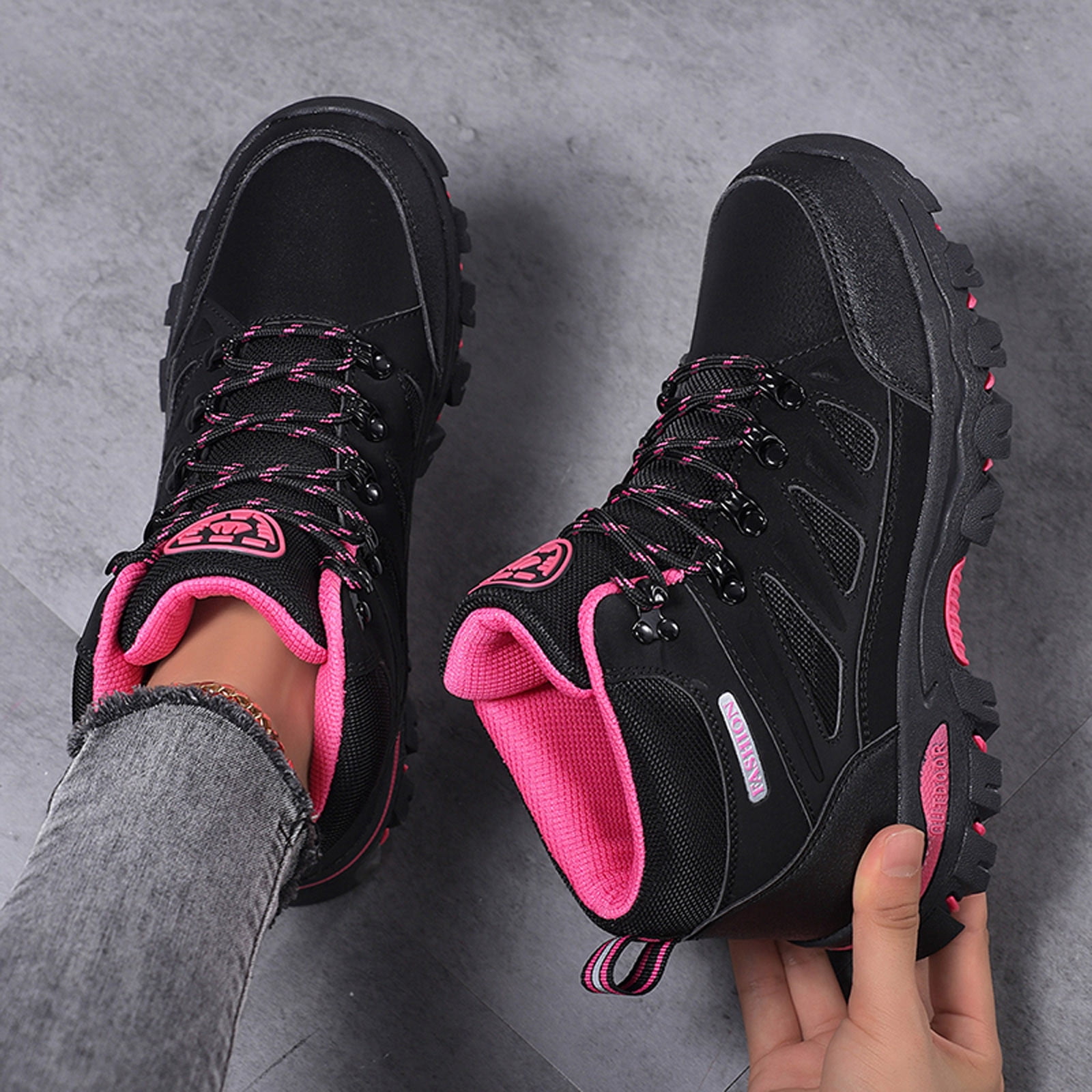 Win s Way Women's High Top Outdoor Sneakers, Hiking Climbing Shoes with Superior Traction Grip