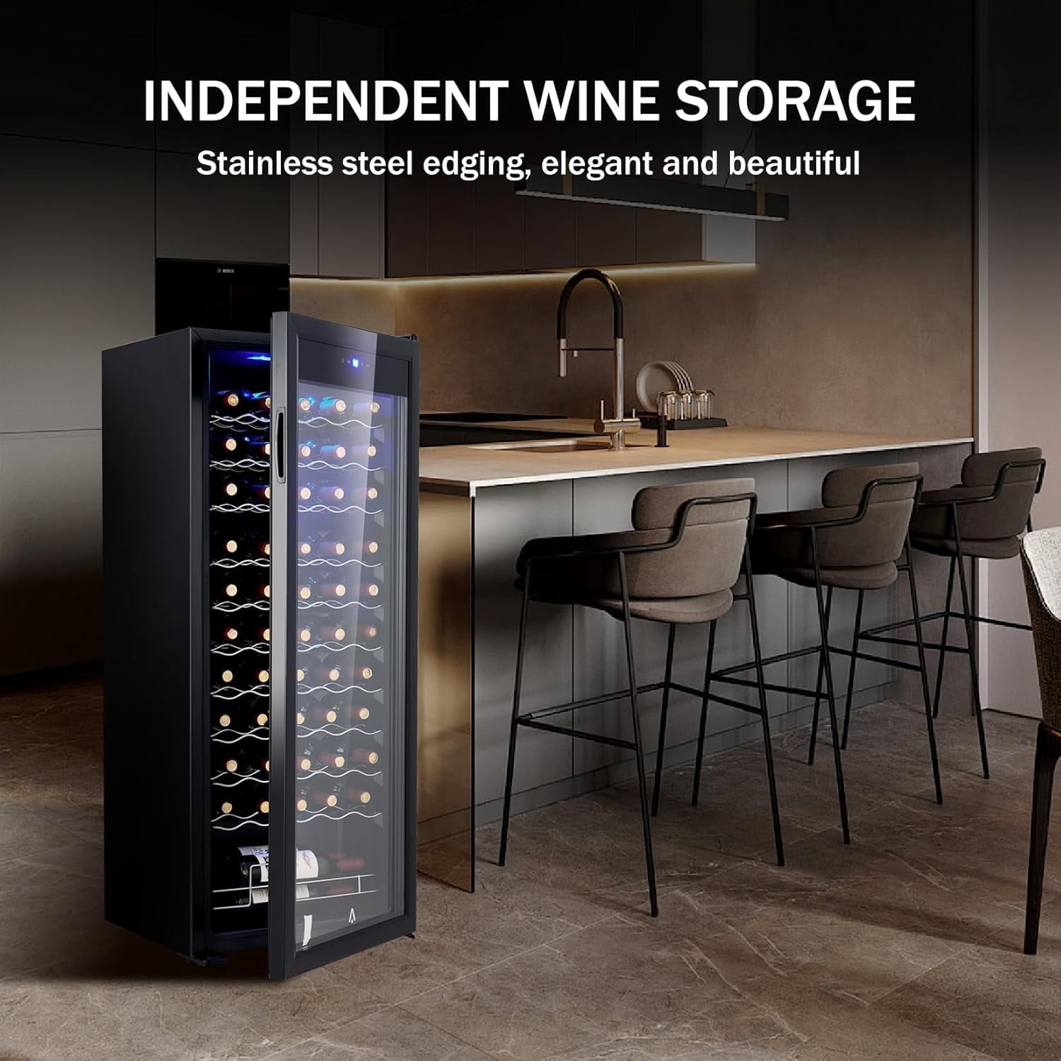 Homhougo 55-Bottle Beverage Refrigerator Countertop Wine Cooler with Glass Door, Adjustable Shelves & Digital Temperature Display, 41-64℉, Mini Fridge for Wine, Beer, Soda, Drinks for Home, Office