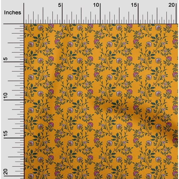 oneOone Cotton Silk Fabric Leaves & Floral Block Printed Craft Fabric BTY 42 Inch Wide