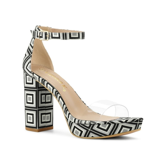 BLISSFUL STEP Women's Shoes Colorful Platform Chunky Heels Ankle Strap Clear Open Toe Sandals Gray 6