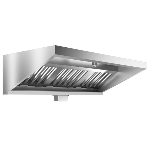 HAN'KITCHEN'LON'S 4FT Stainless Steel Commercial Exhaust Hood for Concession Trailers, featuring 2 Removable Filters, Grease Cup, Hood Light, and Rust Resistance. NSF Listed for Restaurant Use