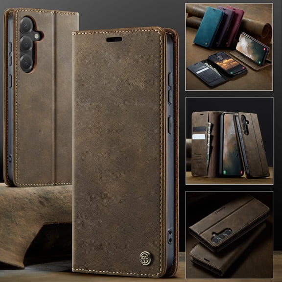 For Samsung Galaxy S23 Flip Wallet Phone Case,Magnetic Closure,With Card Slots,Flip Folding Kickstand,Anti-Scratch Retro PU Leather Shockproof Drop Protection Durable Phone Case,Coffee