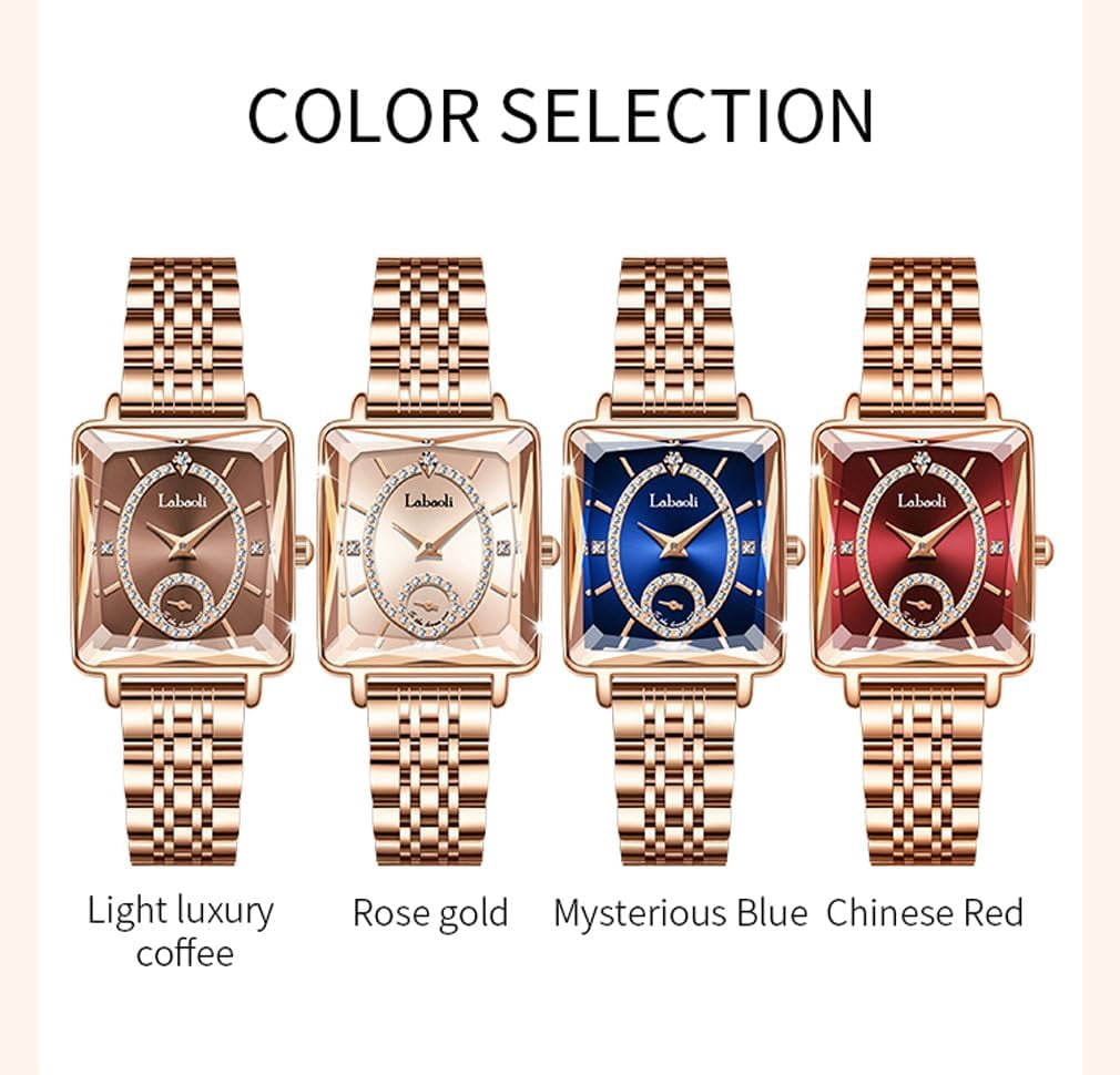 Watches for Women Rose Gold Square Stainless Luxury Fashion Diamond Analog Quartz Waterproof Dress Casual Small Simple Ladies Female Wife Gifts Gold Wrist Watch