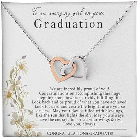 Graduation Gifts for Her 2025 College, Interlocking Heart Necklace for Daughter, Inspirational Graduation Gift For Women, 2025 Jewelry High School Graduate Gifts for Daughter