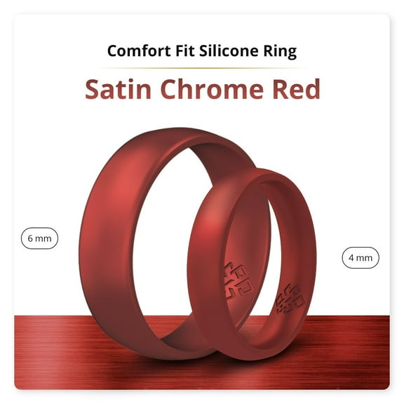 Satin Chrome Red Breathable Silicone Ring for Men and Women 6mm Bandwidth
