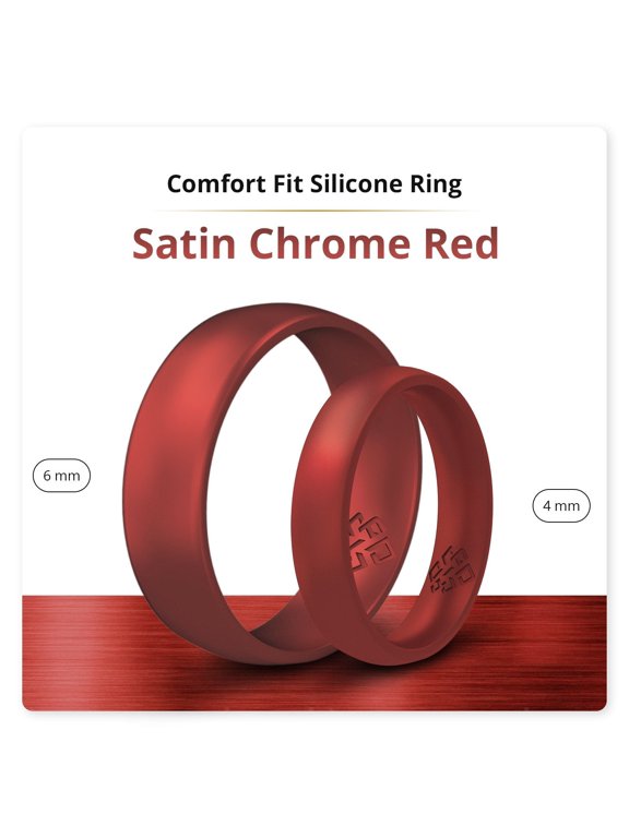Satin Chrome Red Breathable Silicone Ring for Men and Women 4mm Bandwidth