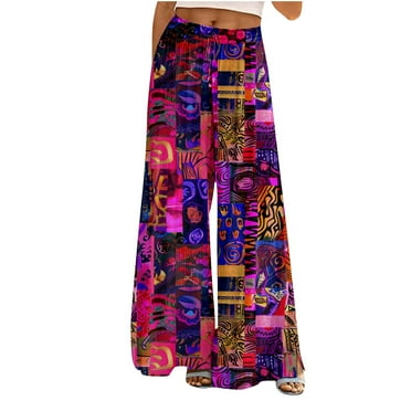 Boho Palazzo Pants for Women Trendy Print High Waist Wide Leg Baggy Trousers with Pocket Summer Loose Casual Fashion Pants, Multicolor, S