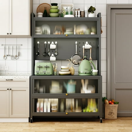 Metal Kitchen Cabinet | Easy Put-and-Take with Double Open Doors | Strong Metal Bearing 250KG | Reduce Kitchen Clutter